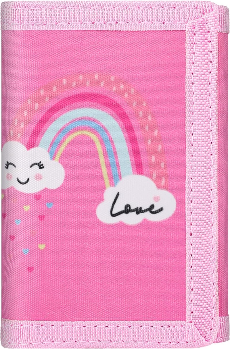 Jonyee Kids Wallet for Boys Girls 3-14, RFID Trifold Novelty Wallet with Zipper and Key Chain, Outdoor Purse with Coin Pocket and ID Window, Card Holders for Toddler Children Gifts -Rainbow - Image 1